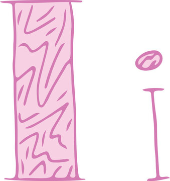 capital letter I and lowercase letter i hand drawn with curved purple lines with light pink fill