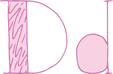 Fototapete - capital letter D and lowercase letter d hand drawn with curved purple lines with light pink fill