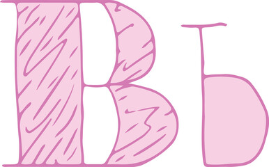 Fototapete - capital letter B and lowercase letter b hand drawn with curved purple lines with light pink fill