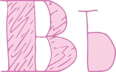 Fototapete - capital letter B and lowercase letter b hand drawn with curved purple lines with light pink fill