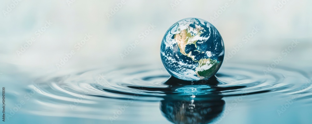 Fragile Earth Globe on Water Surface with Ripples Displaying ...