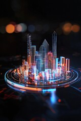 Poster - A futuristic city represented as glowing 3D property analytics.