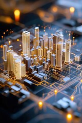 Poster - A futuristic city represented as glowing 3D property analytics.