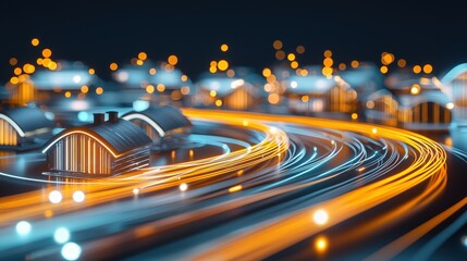 Poster - A futuristic design of homes connected by glowing fiber optic cables.