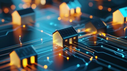 Poster - A futuristic design of homes connected by glowing fiber optic cables.
