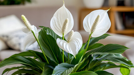 Poster - A single white flower in a vase placed in a bright room illuminated by soft natural light conveying a sense of purity and tranquility.