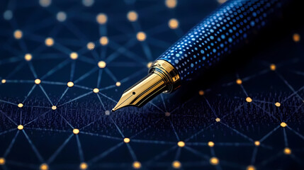 Blue and Gold Pen on a Floating Yellow Network