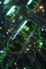 Poster - A futuristic representation of pills as data capsules.