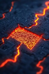 Poster - A glowing circuit pattern on a dark surface, with bright lines resembling lava flowing through the intricate design.