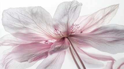 Aufkleber - A close-up of a stunning flower showcases its translucent petals, elegantly blending shades of pink and white. Soft light enhances the flower's intricate details, evoking peace