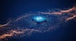 © Stock Palace - A close up of an ai chip on a circuit board with glowing orange particles on a dark blue background