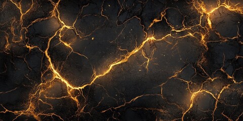 Naklejka na meble Glowing golden cracks and fissures on dark textured surface