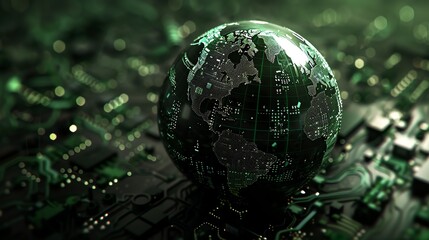 Poster - A digital rendering of a globe sitting on a circuit board.