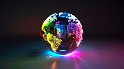 Poster - A digital rendering of a globe with a glowing rainbow light effect.