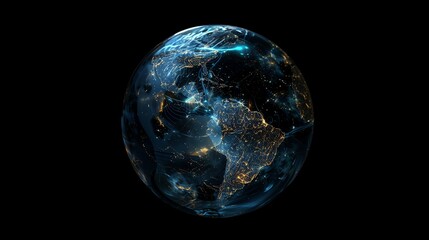 Poster - A 3D rendering of Earth with glowing lines representing connections, on a black background.
