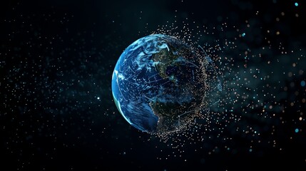 Poster - A digital rendering of the Earth surrounded by glowing particles.