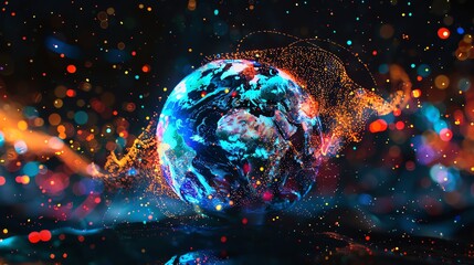 Poster - A digital rendering of Earth surrounded by swirling light and particles.