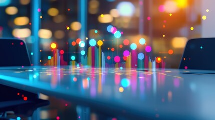 Poster - a meeting table surrounded by holographic graphs.