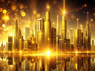Poster - Abstract Gold Light Cityscape: Luxurious Urban Night Background