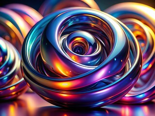 Poster - Abstract Holographic Liquid Metal Spiral - Minimalist Background