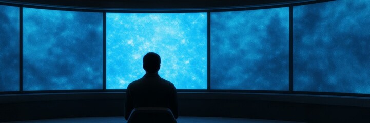 Wall Mural - Space exploration, silhouette of man contemplating stars, cosmic journey, futuristic, science fiction inspiration