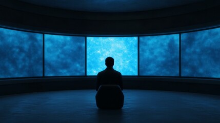 Wall Mural - Space exploration, silhouette of man contemplating stars, cosmic journey, futuristic, science fiction inspiration