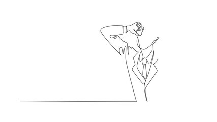 Poster - Animated self drawing of single one line drawing businessman holds duck dolls in each hand and places them on his eyes. Joking. Relaxing. Lazy to work. National Goof Off Day. Full length animation
