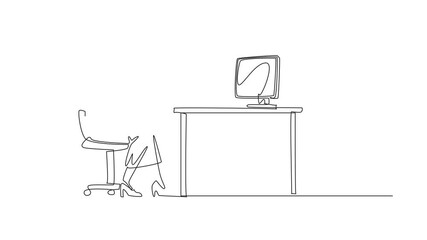 Poster - self drawing animation of continuous one line drawing businesswoman wearing headphones and using key