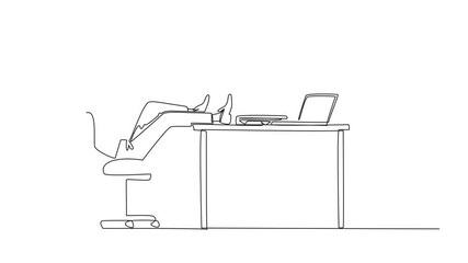 Poster - Self drawing animation of single continuous line drawing businessman sitting back lazily holding basketball. Don't care about the amount of work. Playing. National Goof Off Day. Full length animated