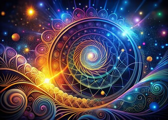 Poster - Abstract Night Spiral Doodle Pattern: Circular Swirls & Short Lines Design