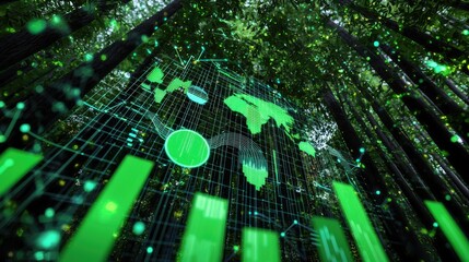 Poster - A serene forest where the leaves are made of tiny bar graphs and pie charts.