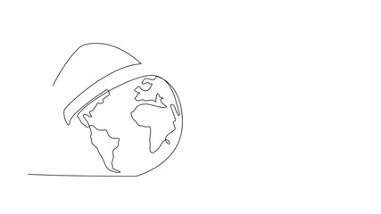 Poster - Animated self drawing of a single continuous line drawing globe wearing a sleeping cap. Imagination. Symbolization. Let the earth stop working for a moment. Earth Hour Day. Full length animation