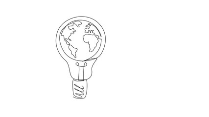 Poster - Animation of a single one line drawing globe in the middle of a wired bulb lamp. Easy examples. Unplug the power cord from the power source. Turn off the lights. Earth Hour Day. Full length motion