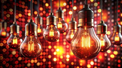 Poster - Abstract Red Light Bulbs Glowing, Digital Pixel Art Background Loop Animation Stock Photo