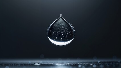 Poster - Droplet of water suspended in mid-air, creating a mesmerizing visual effect with reflections and bubbles