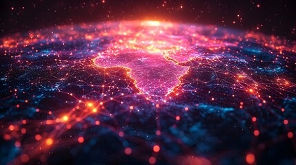 Poster - Glowing global digital network with interconnected lights
