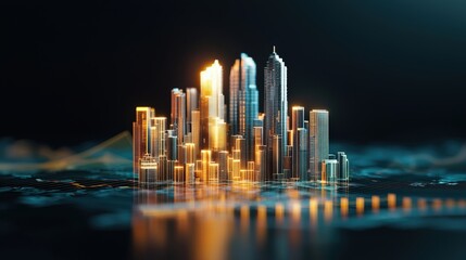 Poster - A surreal city skyline blending into a bar graph of rental trends.