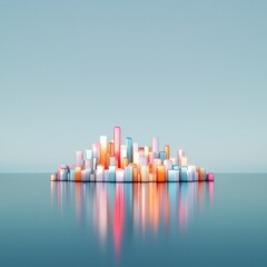 Poster - A surreal cityscape made of glowing pills forming a skyline.