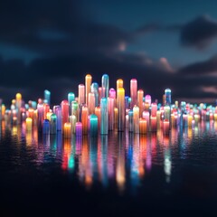 Poster - A surreal cityscape made of glowing pills forming a skyline.