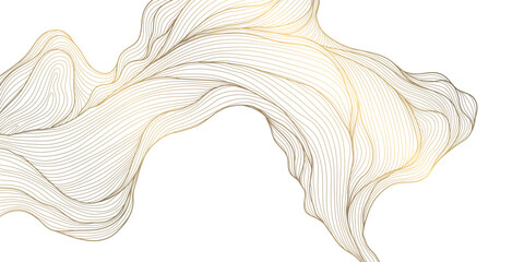 Aufkleber - Vector gold line wave, abstract luxury fancy background. Glitter premium banner, curve elegant ornament, cloud japanese poster. Leaves, water, organic wallpaper