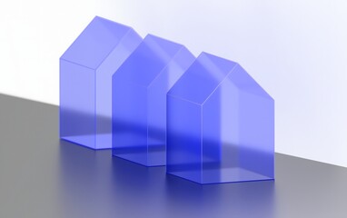 Poster - Glass Houses: Geometric Design in Blue and White Tones
