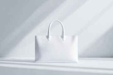 Poster - Elegant white mock up handbag placed on a textured surface in soft natural light