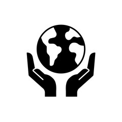 Saving the Earth silhouette concept. Black and White vector Icon