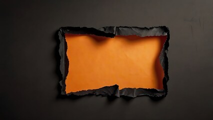 Poster - Abstract torn black paper with vibrant orange background texture