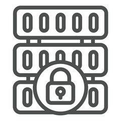 Poster - Locked disk storage array line icon, data hoarding concept. Vector graphics. Hard disks with lock sign on white background, outline style icon for mobile or web design.