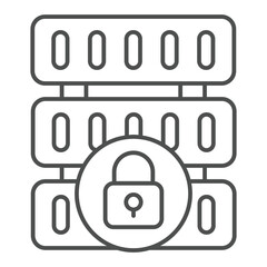 Poster - Locked disk storage array thin line icon, data hoarding concept. Vector graphics. Hard disks with lock sign on white background, outline style icon for mobile or web design.
