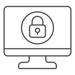 Fototapete - Monitor with lock thin line icon, data protection concept. Vector graphics. Display, desktop with locked screen sign on white background, outline style icon for mobile or web design.