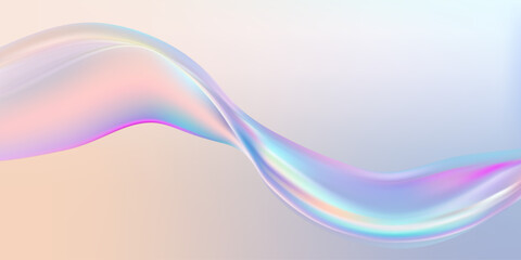 Poster - Abstract  holographic wave.Flow iridescent fluid.Dynamic spectrum ribbon.