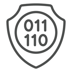 Fototapete - Data under protection line icon, data encryption concept. Vector graphics. Shield, safety emblem with numbers sign on white background, outline style icon for mobile or web design.