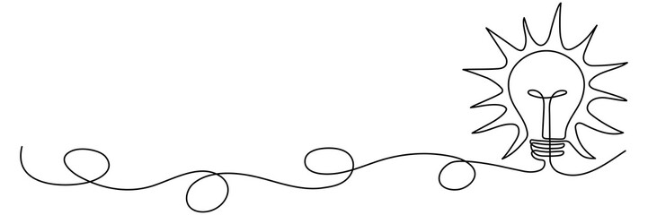 Poster - Lightbulb continuous line drawing. Electric lamp. Brainstorm linear symbol. Creative idea concept. Vector isolated on white.